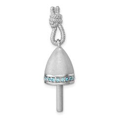 Sterling Silver Rhodium-Plated Brushed Blue CZ Buoy Pendant PLP-730