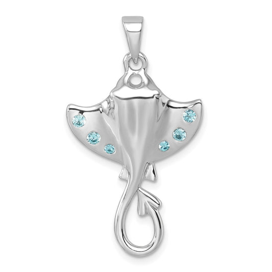 Sterling Silver Rhodium-plated Polished CZ Sting Ray Pendant PLP-762