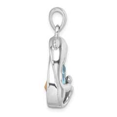 Sterling Silver Rhodium-plated Polished Crystal Dolphin Pendant PLP-763