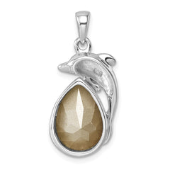 Sterling Silver Rhodium-plated Polished Crystal Dolphin Pendant PLP-763