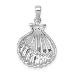 Sterling Silver Rhodium-plated Polished CZ Scallop Shell Pendant PLP-770