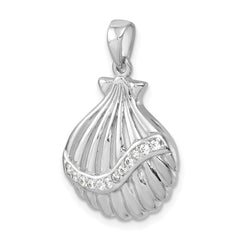 Sterling Silver Rhodium-plated Polished CZ Scallop Shell Pendant PLP-770