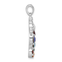 Sterling Silver Rhodium-plated Polished Multi-Color Crystal Seahorse Pendant PLP-771