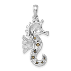 Sterling Silver Rhodium-plated Polished Multi-Color Crystal Seahorse Pendant PLP-771