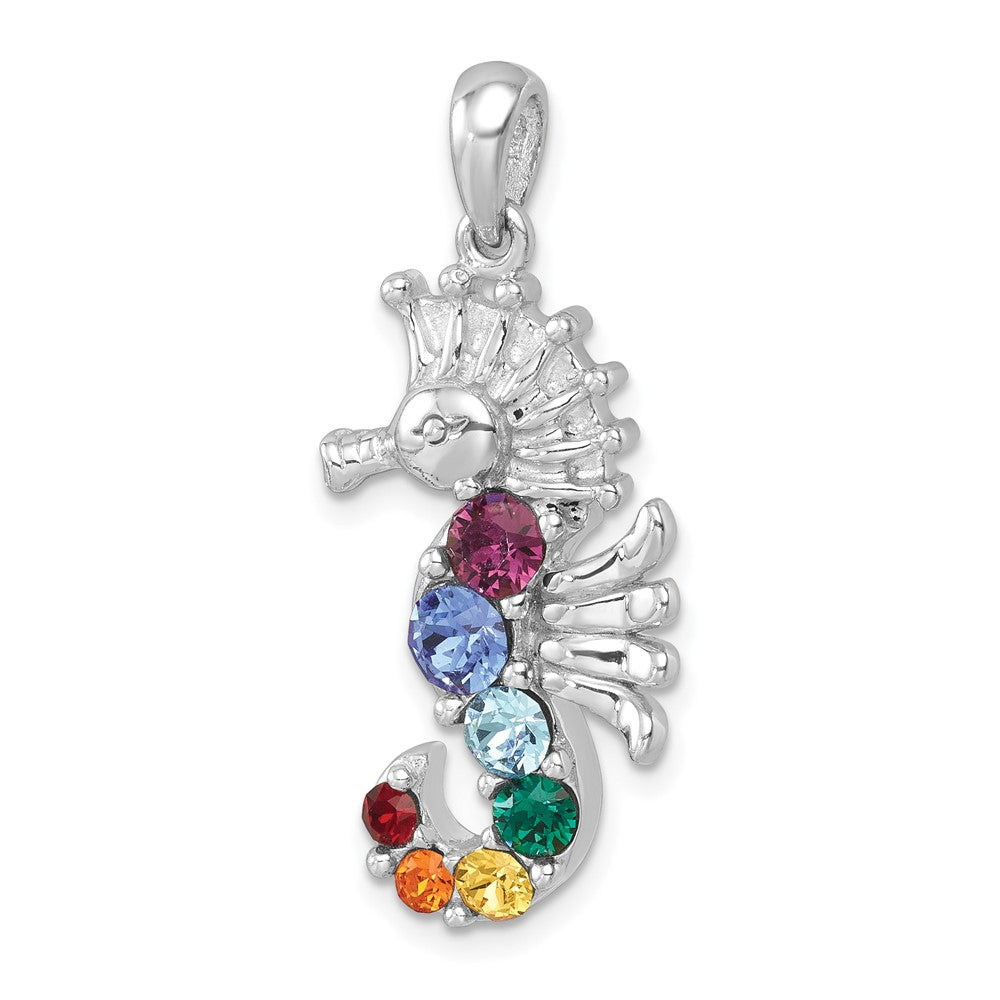 Sterling Silver Rhodium-plated Polished Multi-Color Crystal Seahorse Pendant PLP-771