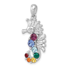 Sterling Silver Rhodium-plated Polished Multi-Color Crystal Seahorse Pendant PLP-771