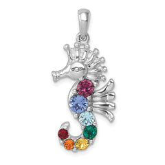 Sterling Silver Rhodium-plated Polished Multi-Color Crystal Seahorse Pendant PLP-771