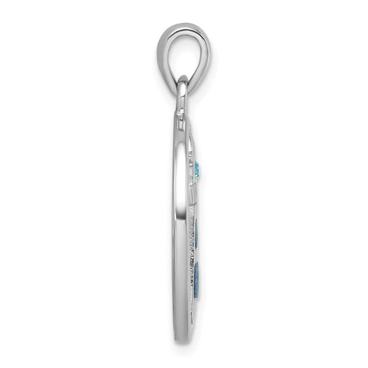 Sterling Silver Rhodium-Plated Polished Oval Adventurine and CZ Lighthouse Pendant PLP-789