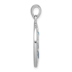 Sterling Silver Rhodium-Plated Polished Oval Adventurine and CZ Lighthouse Pendant PLP-789