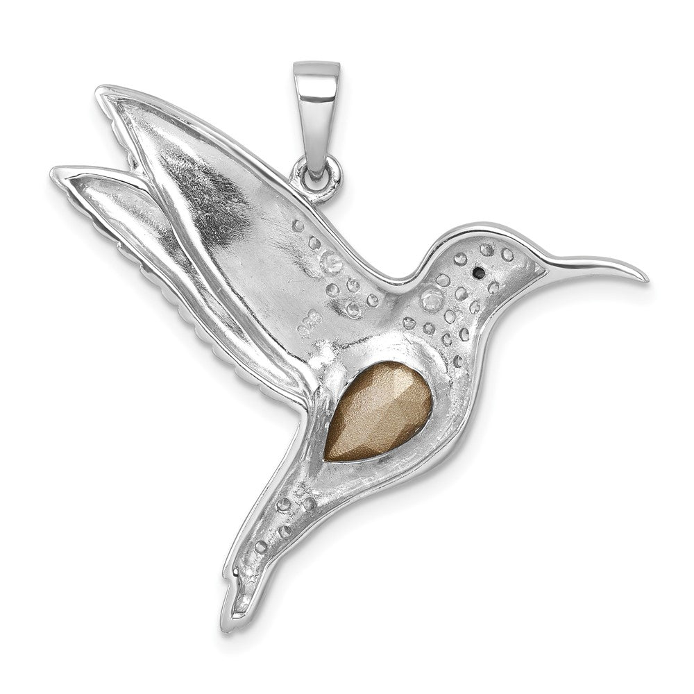 Sterling Silver Rhodium-plated Polished Crystal Hummingbird Pendant PLP-800