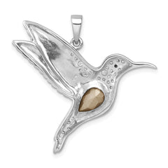 Sterling Silver Rhodium-plated Polished Crystal Hummingbird Pendant PLP-800