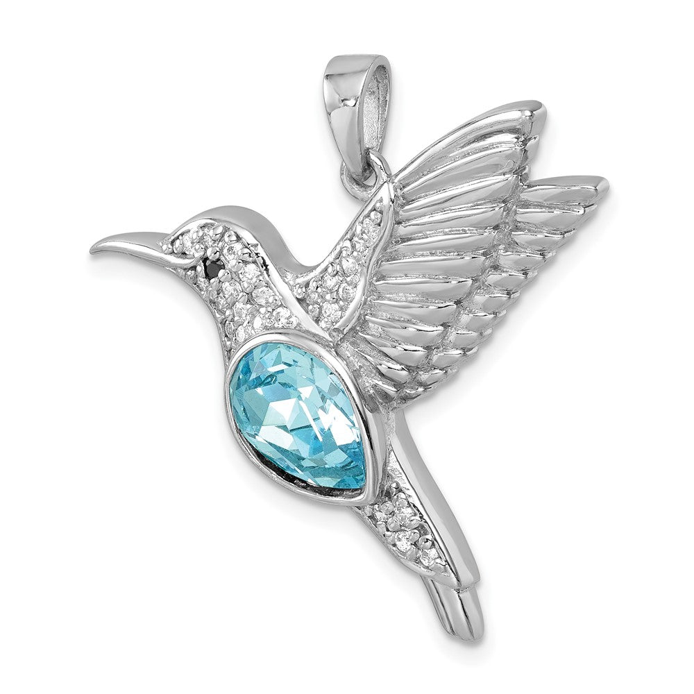 Sterling Silver Rhodium-plated Polished Crystal Hummingbird Pendant PLP-800