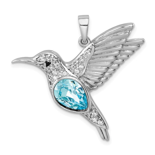 Sterling Silver Rhodium-plated Polished Crystal Hummingbird Pendant PLP-800