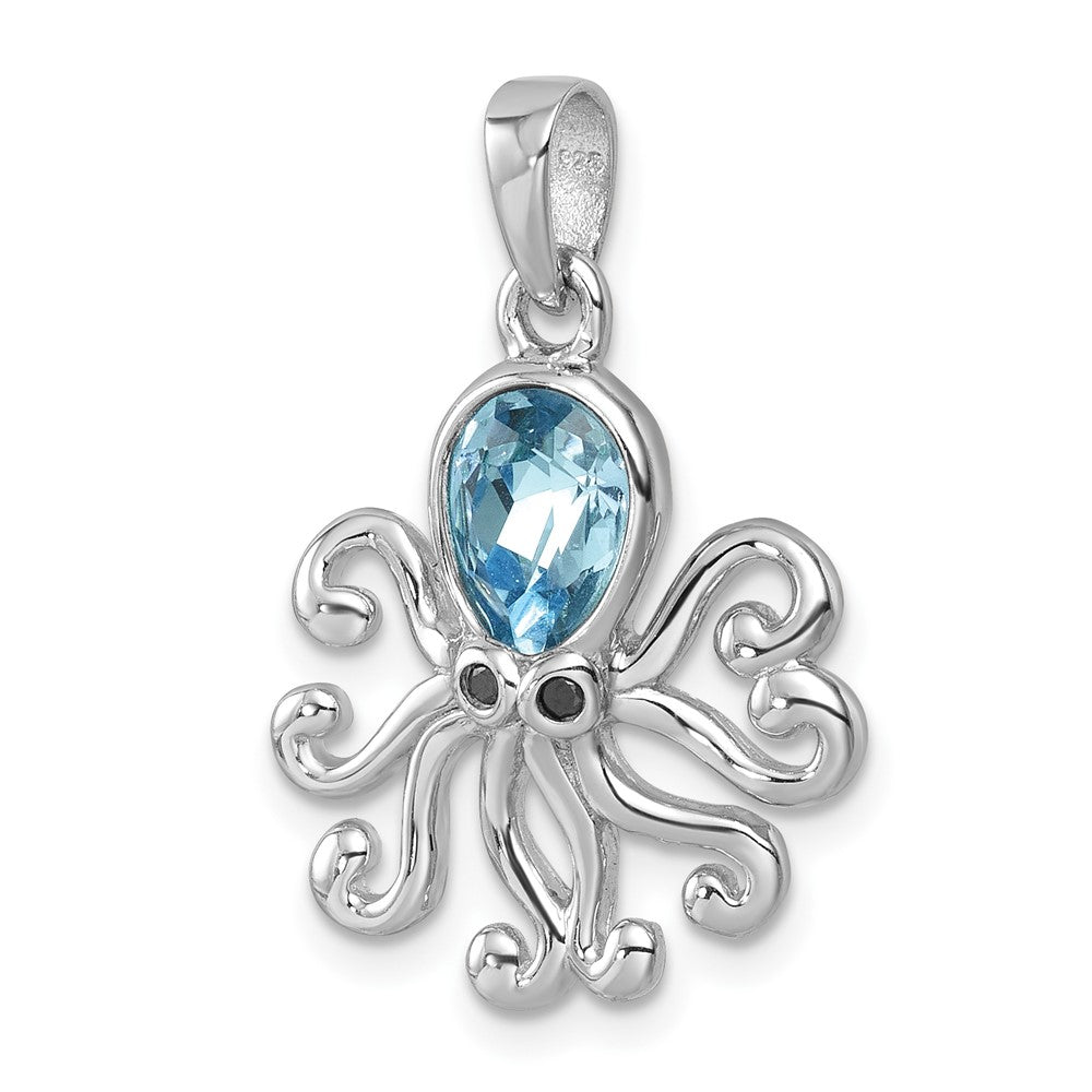 Sterling Silver Rhodium-plated Polished Crystal Octopus Pendant PLP-803