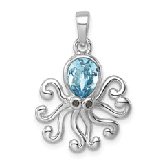 Sterling Silver Rhodium-plated Polished Crystal Octopus Pendant PLP-803