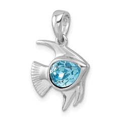 Sterling Silver Rhodium-plated Polished Crystal Angel Fish Pendant PLP-811
