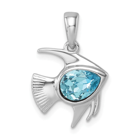 Sterling Silver Rhodium-plated Polished Crystal Angel Fish Pendant PLP-811