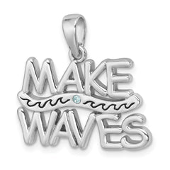 Sterling Silver Rhodium-Plated Polished 'Make Waves' with Crystal Pendant PLP-824