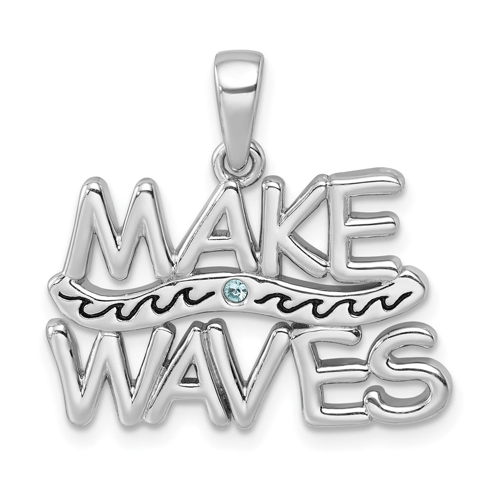 Sterling Silver Rhodium-Plated Polished 'Make Waves' with Crystal Pendant PLP-824