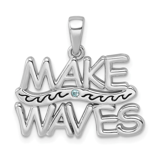 Sterling Silver Rhodium-Plated Polished 'Make Waves' with Crystal Pendant PLP-824