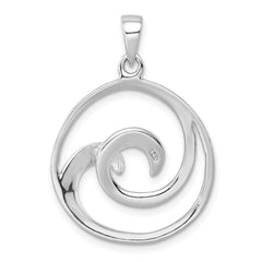 Sterling Silver Rhodium-Plated Polished and Brushed Double Wave Pendant PLP-830