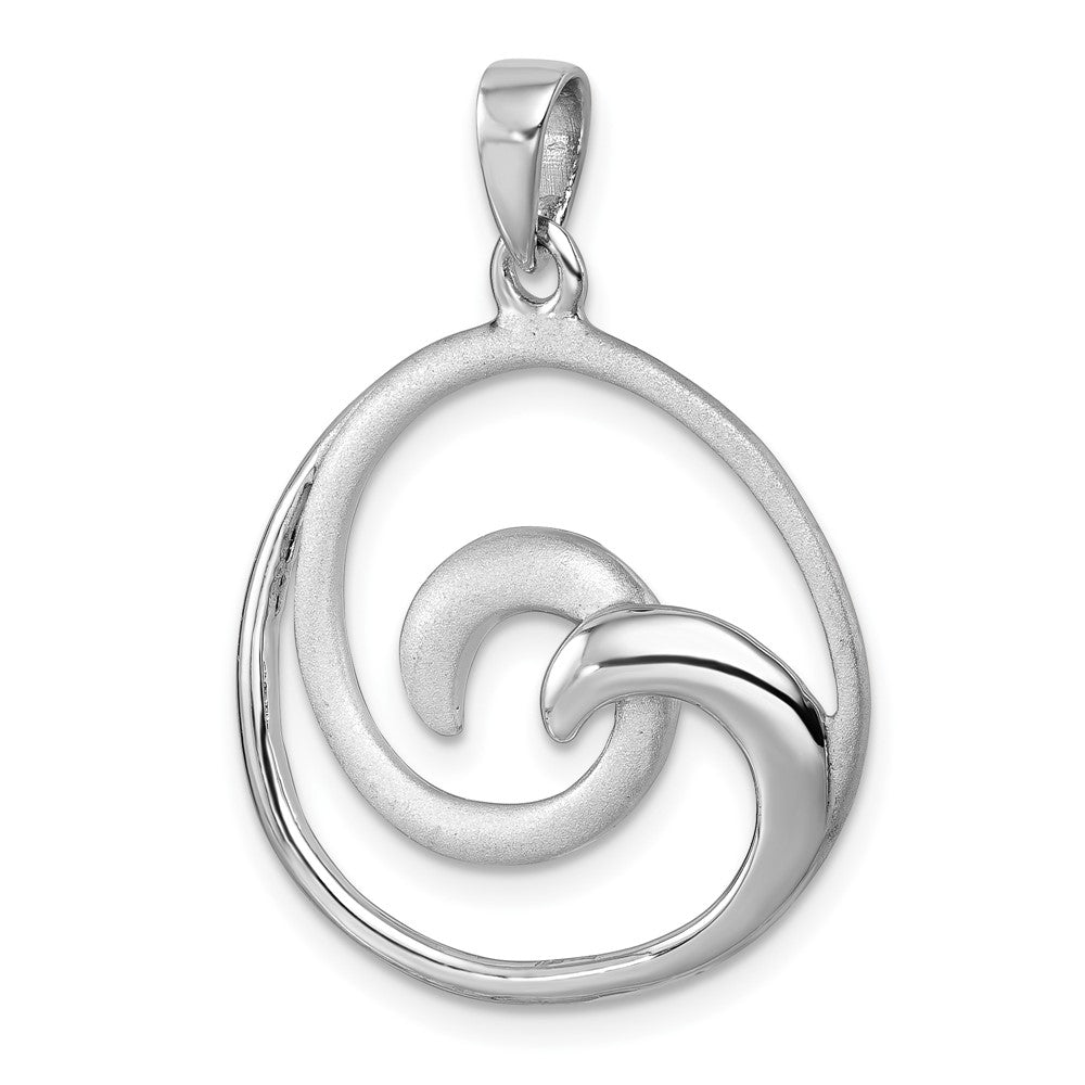 Sterling Silver Rhodium-Plated Polished and Brushed Double Wave Pendant PLP-830