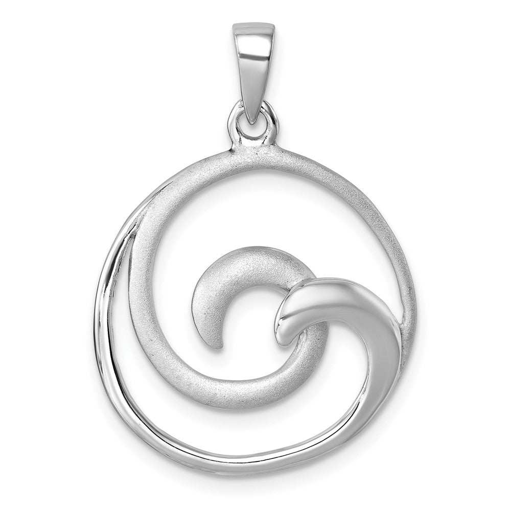 Sterling Silver Rhodium-Plated Polished and Brushed Double Wave Pendant PLP-830