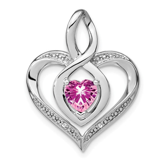 Sterling Silver Rhod-plated Created Pink Sapphire/Diamond Pendant PM4440-CPS-001-SSA