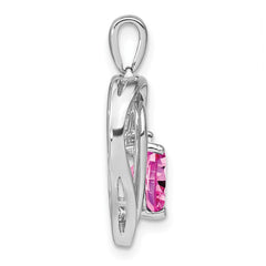 Sterling Silver Rhod-plated Created Pink Sapphire/Diamond Pendant PM7025-CPS-001-SSA
