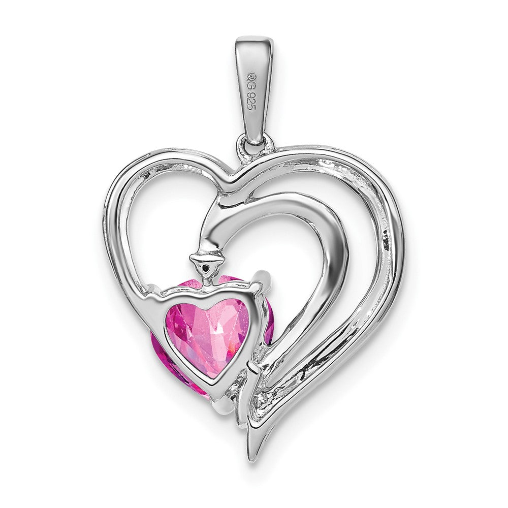 Sterling Silver Rhod-plated Created Pink Sapphire/Diamond Pendant PM7025-CPS-001-SSA