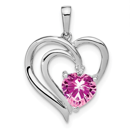 Sterling Silver Rhod-plated Created Pink Sapphire/Diamond Pendant PM7025-CPS-001-SSA