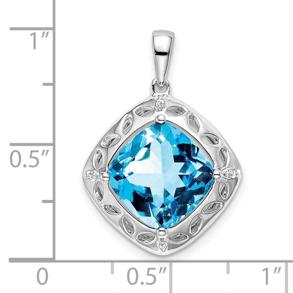 Sterling Silver Rhodium-plated Blue Topaz and Diamond Pendant PM7078-BT-002-SSA