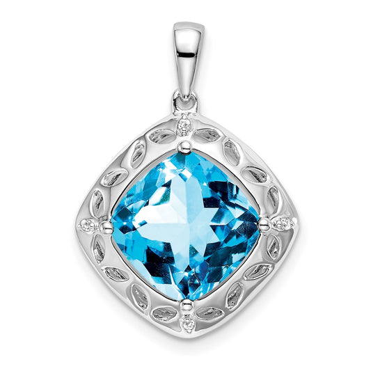 Sterling Silver Rhodium-plated Blue Topaz and Diamond Pendant PM7078-BT-002-SSA