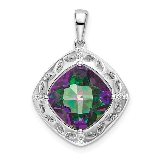 Sterling Silver Rhodium-plated Mystic Fire Topaz/Diamond Pendant PM7078-FT-002-SSA