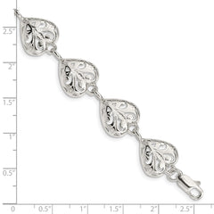 Sterling Silver Fancy Filigree Heart 7 inch Bracelet QA47-7