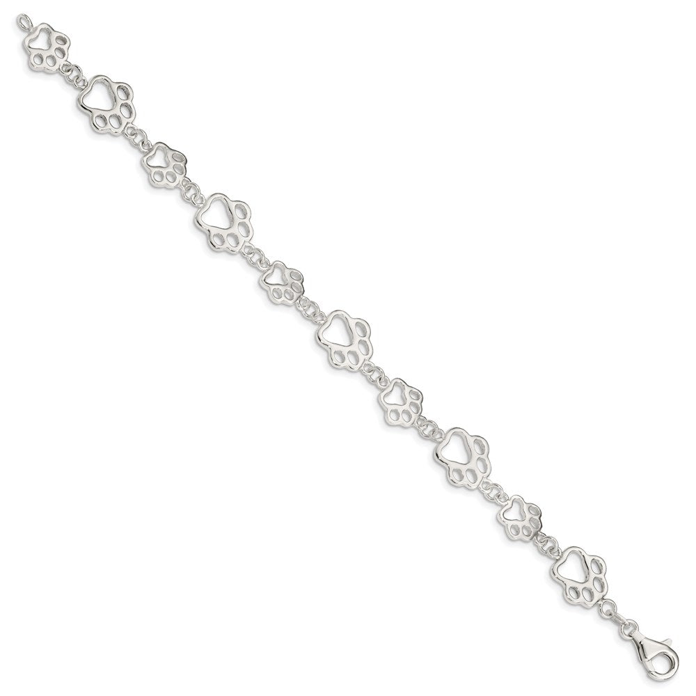 Sterling Silver Polished Paw Print Bracelet QA69-7.5