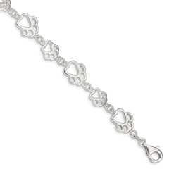 Sterling Silver Polished Paw Print Bracelet QA69-7.5