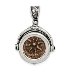 Ancient Coins Sterling Silver and Bronze Antiqued Widow's Mite Coin Reversible Pendant with a Certificate of Authenticity QAC100