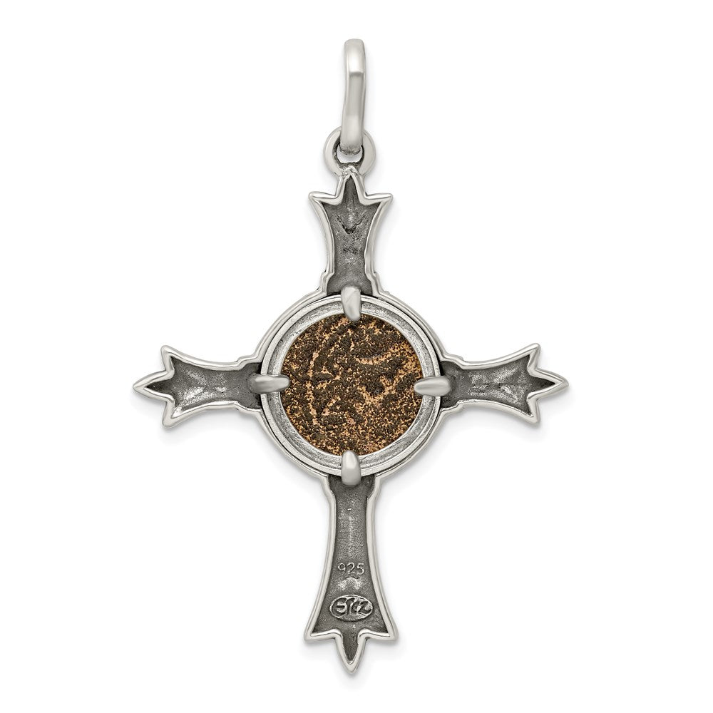 Ancient Coins Sterling Silver and Bronze Antiqued Widow's Mite Coin Cross Pendant with a Certificate of Authenticity QAC113