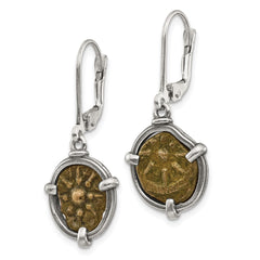 QAC116 Ancient Coins Sterling Silver and Bronze Antiqued Widow's Mite Coin Leverback Dangle Earrings with a Certificate of Authenticity