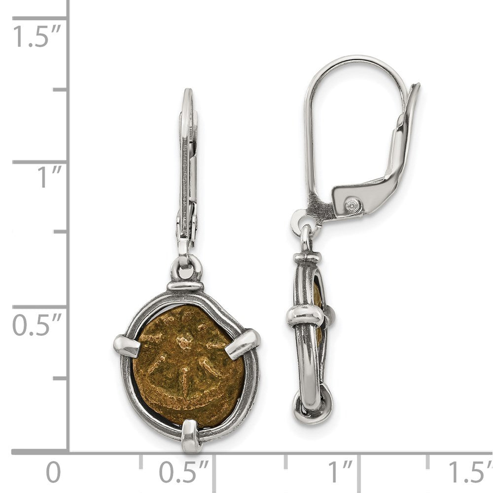 QAC116 Ancient Coins Sterling Silver and Bronze Antiqued Widow's Mite Coin Leverback Dangle Earrings with a Certificate of Authenticity
