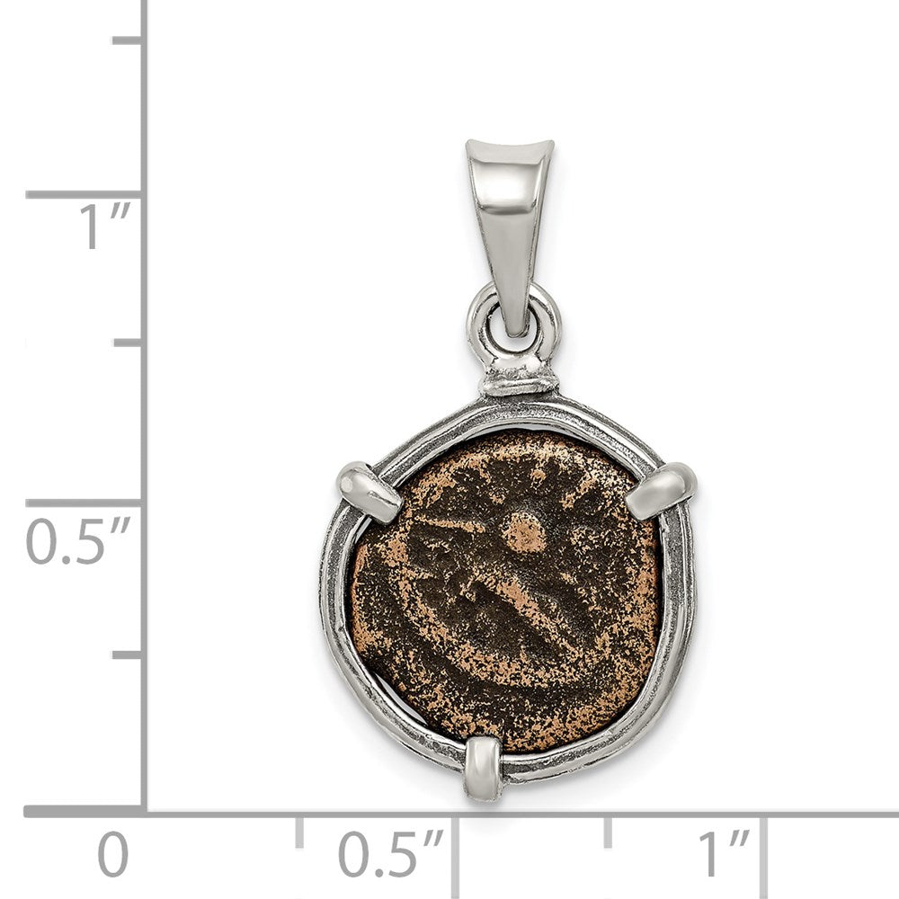 Ancient Coins Sterling Silver and Bronze Antiqued Widow's Mite Coin Pendant with a Certificate of Authenticity QAC117