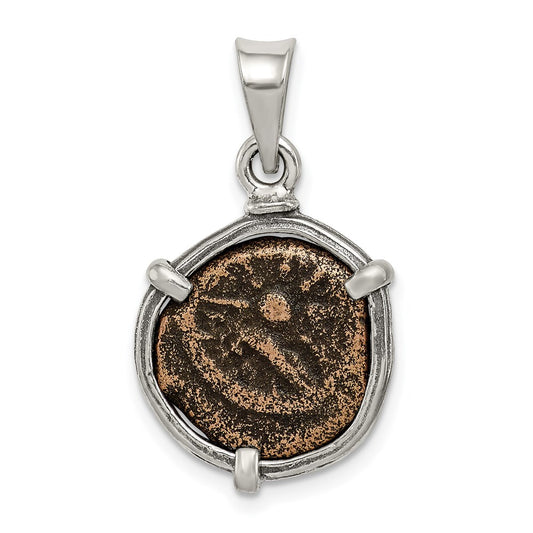 Ancient Coins Sterling Silver and Bronze Antiqued Widow's Mite Coin Pendant with a Certificate of Authenticity QAC117