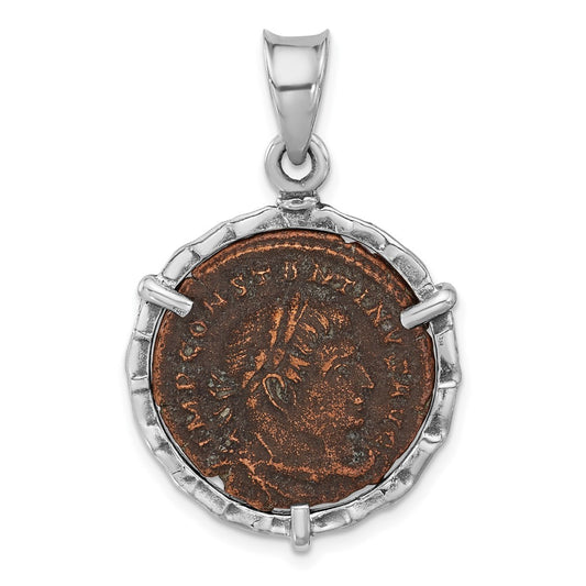 Ancient Coins Sterling Silver and Bronze Antiqued Roman Constantine l Coin Pendant with a Certificate of Authenticity QAC125