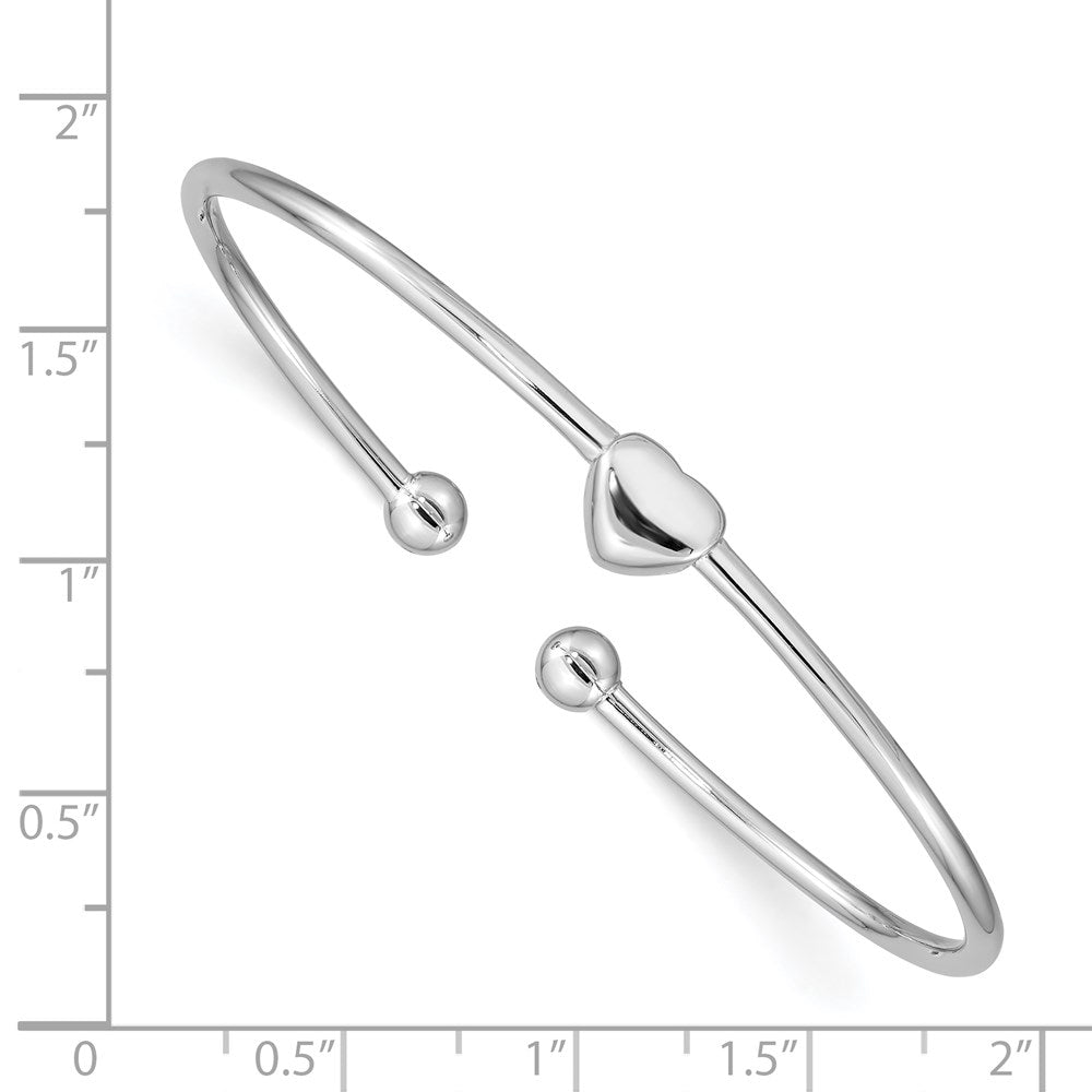 Sterling Silver Rhodium-plated Heart Cuff Bangle QB1002