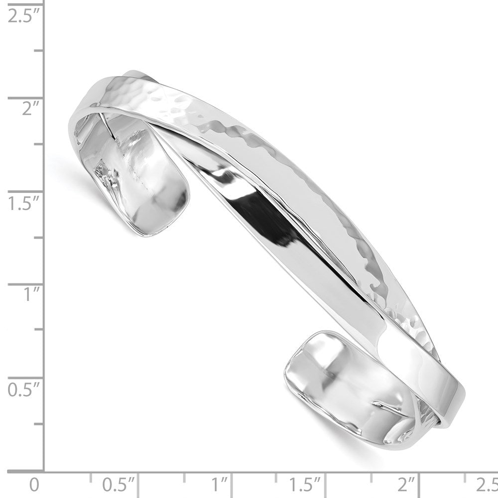 Sterling Silver Rhod-plated Plain 6mm Hammered Bands Bangle QB1016