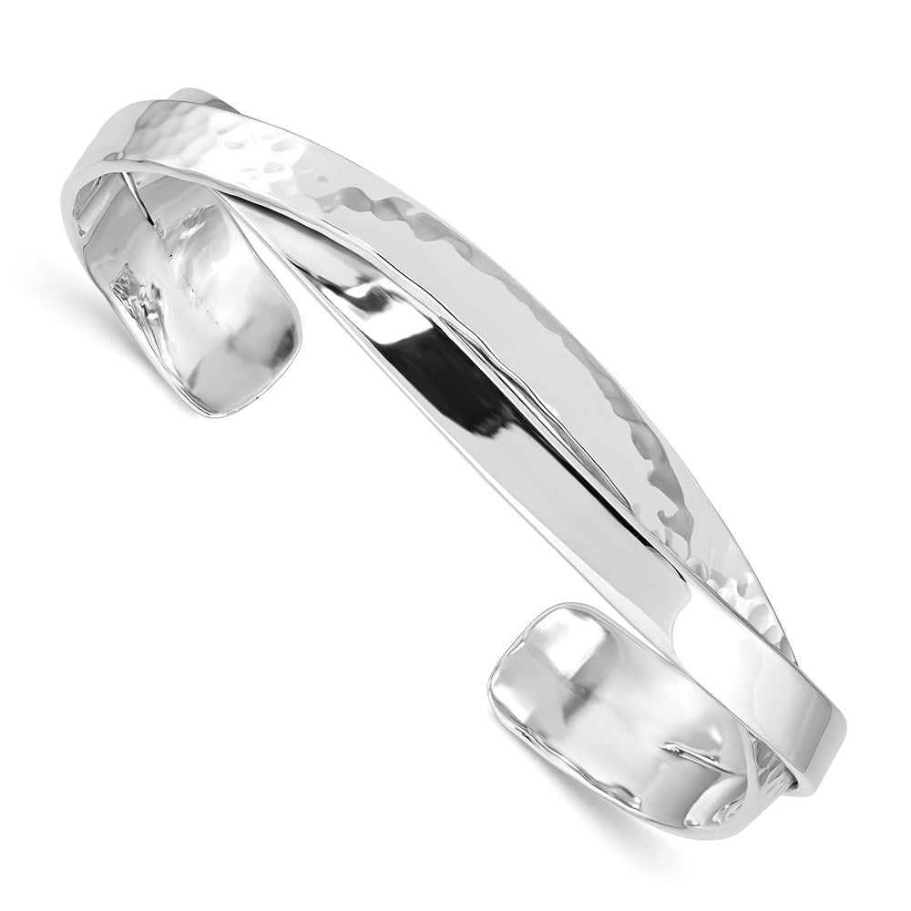 Sterling Silver Rhod-plated Plain 6mm Hammered Bands Bangle QB1016