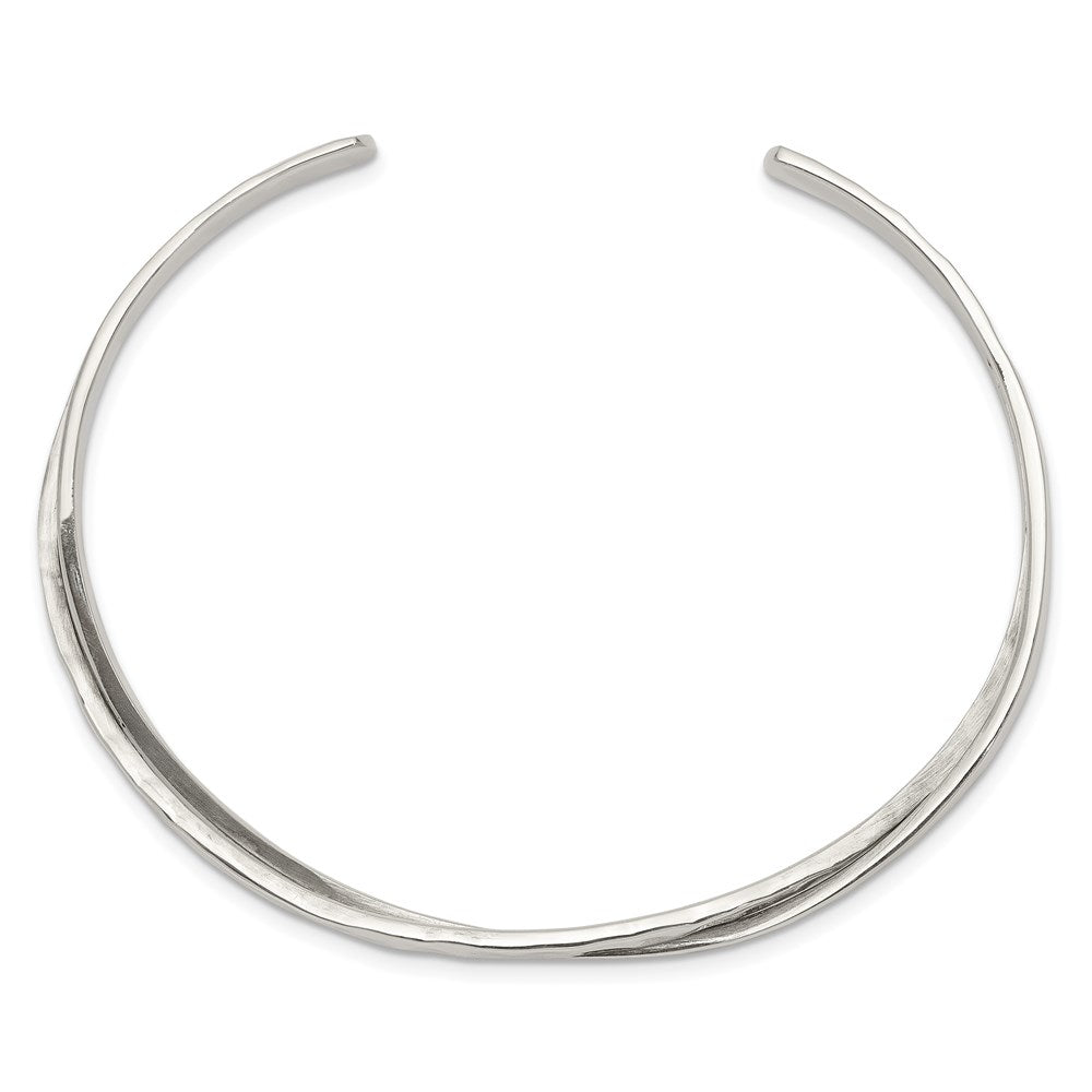 Sterling Silver Rhod-plated Plain 3mm Hammered Bands Bangle QB1017