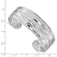 Sterling Silver Rhodium-plated Textured Cuff Bangle QB1019