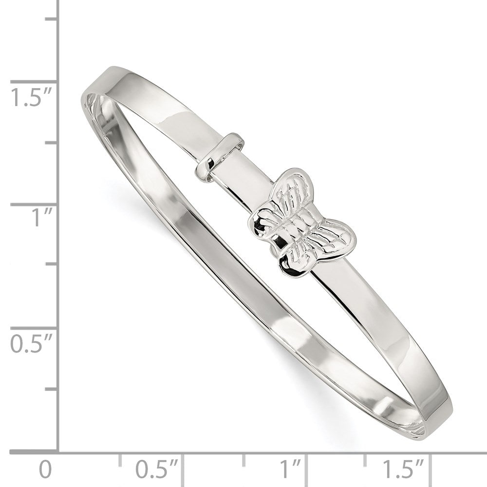 Sterling Silver Polished/Antiqued Butterfly 4mm Adjustable Children's Bangl QB1047